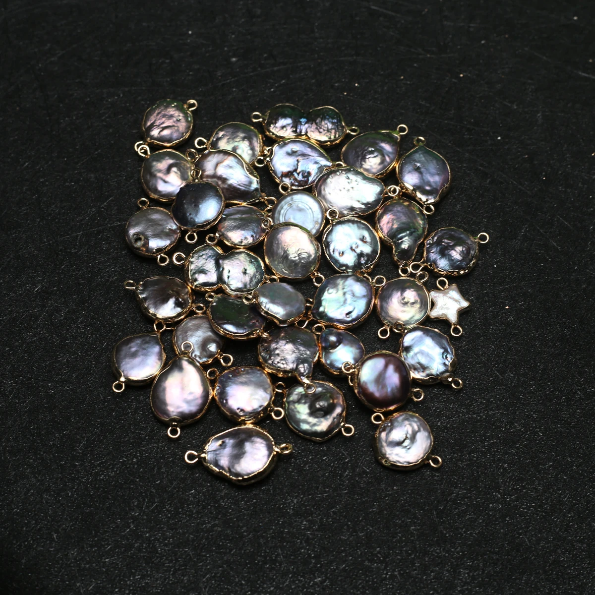 10PC Natural Freshwater Pearl Pendant Connector Irregural Black Pearl Connector for Making DIY Jewerly Earrings Bracelet 15x14mm