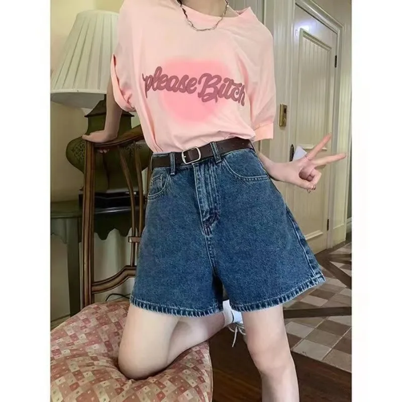 

Women High Waist Button Wigh Leg Jeans 2024 Spring Summer Fashion Loose Shorts Chic Solid Casual Streetwear Jean Shorts