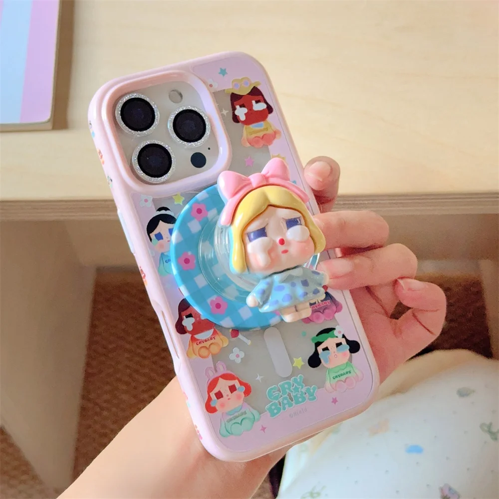 เคสโทรศัพท์แม่เหล็กสาวเชอร์รี่เกาหลีน่ารักเหมาะสำหรับไอโฟน 16 โปร 15 13 14 โปรแม็กซ์พร้อมขาตั้งเหมาะสำหรับแม็กเซฟ