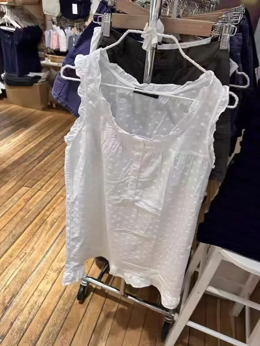 Biała Sukienka Mini z Falbankami, Okrągłym Dekoltem, Letnia Odzież Uliczna, Zapinana na Guziki, Bez Rękawów, Krótka Sukienka w Linii A, Vestidos, Słodka Elegancka Sukienka Vintage