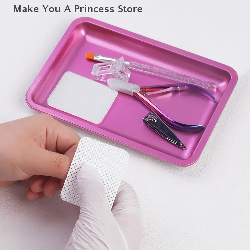 Bandeja quadrada de armazenamento de cosméticos de aço inoxidável, equipamento de arte em unhas, ferramentas dentárias e unhas falsas, bandeja de exibição de decorações de unhas
