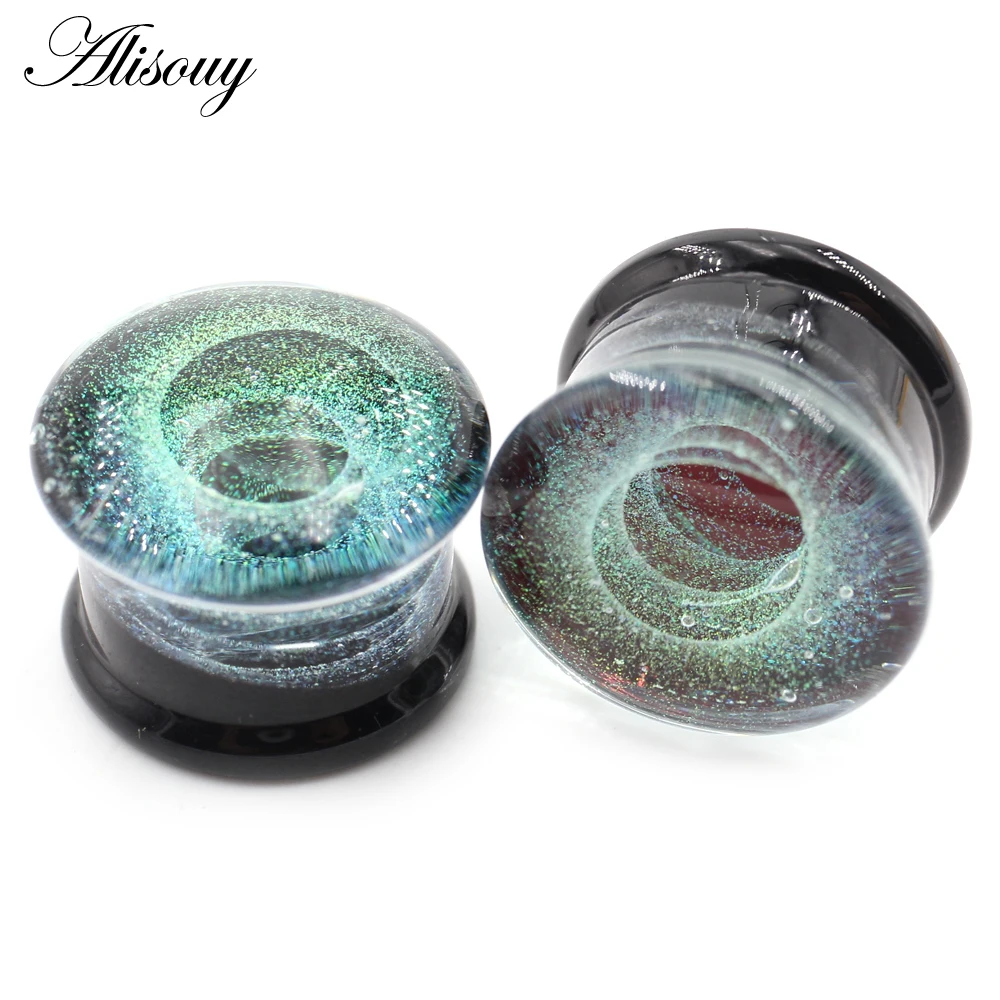 Alisouy 1PC Green Glass Vortex Whirlpool Swirl Ear Tunnels Gauges Plugs Strechers Expanders Stud Earrings Piercing Body Jewelry
