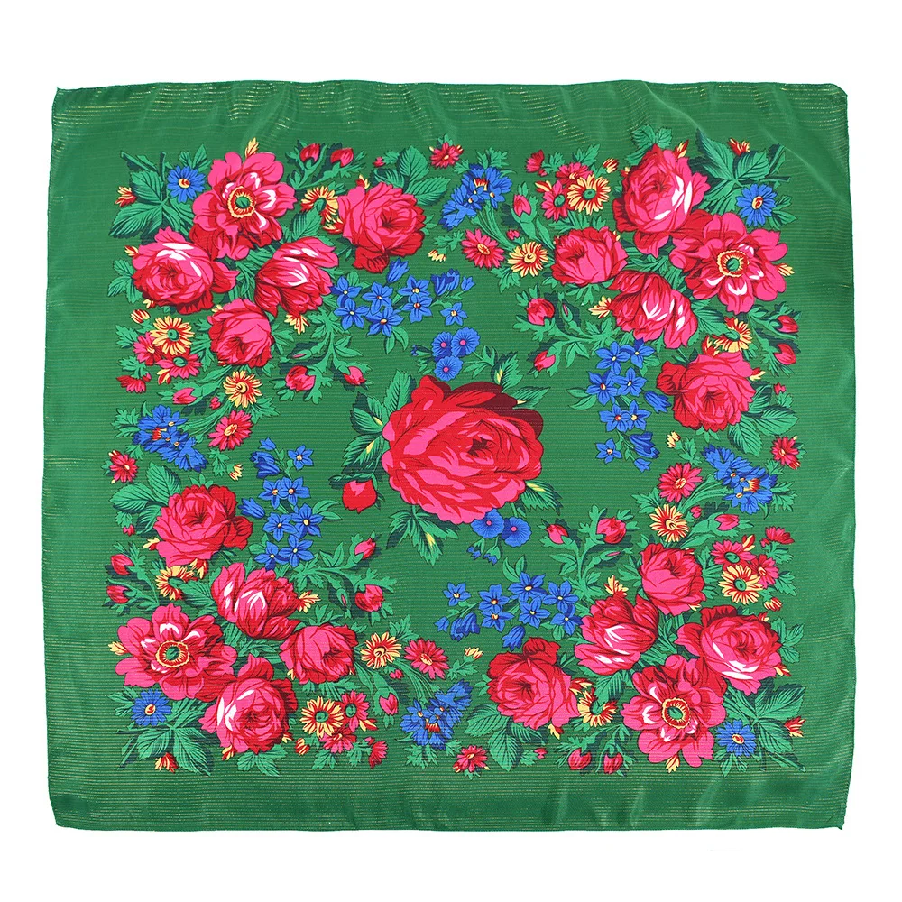 Foulard Carré Russe en Fil localité et Argenté pour Femme, Châle de Luxe à Imprimé Floral, 21 ème, Mouchoir, 110x110cm