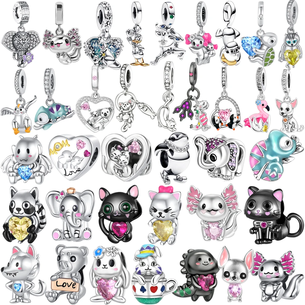 

2025 New Charms 925 Sterling Silver Cute Cat Dog Axolotl Beads Fit Pandora Bracelet Necklace DIY Jewelry
