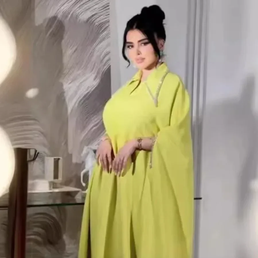 Vestido Abaya de manga comprida com decote em v feminino muçulmano, vestidos Kaftan elegantes, plus size, roupas de verão, maxi, 2022