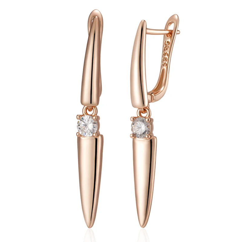 Kienl Simple 585 Rose Gold Color Long Drop Earring for Women Luxury Shiny Natural Zircon Accessories High Quality Daily Jewelry