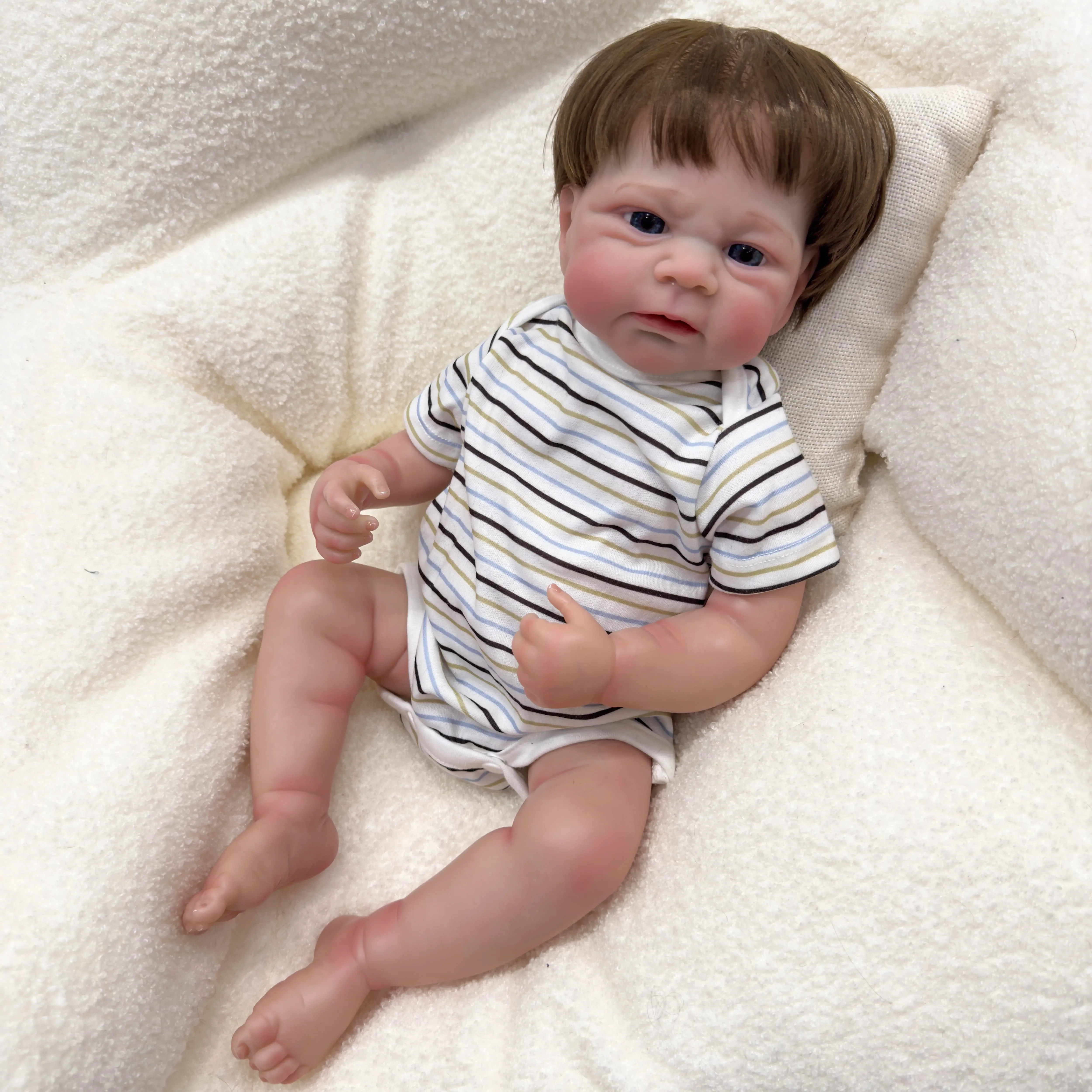 SINO-BB 19inch Full Vinyl Body Elijah Reborn Doll Lifelike Soft Touch Cuddly Baby Multiple Layers Painting 3D Skin