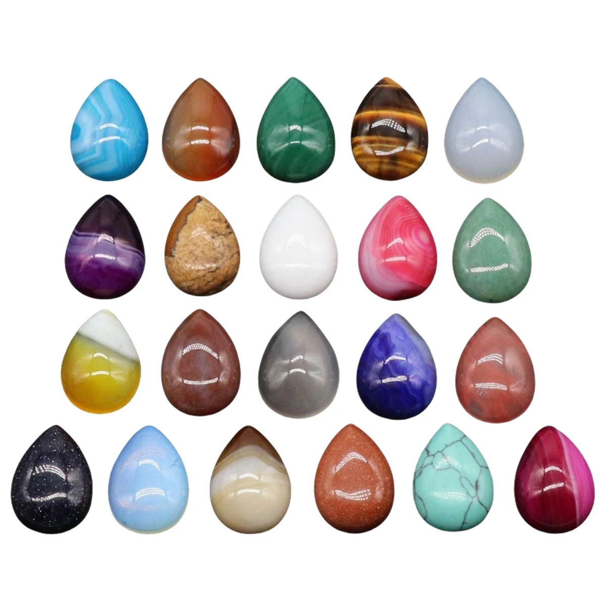 10PCS 18X25MM Teardrop Gemstone Cabochons Flatback Natural Energy Stone Cab Covers No Hole for Jewelry Craft Making