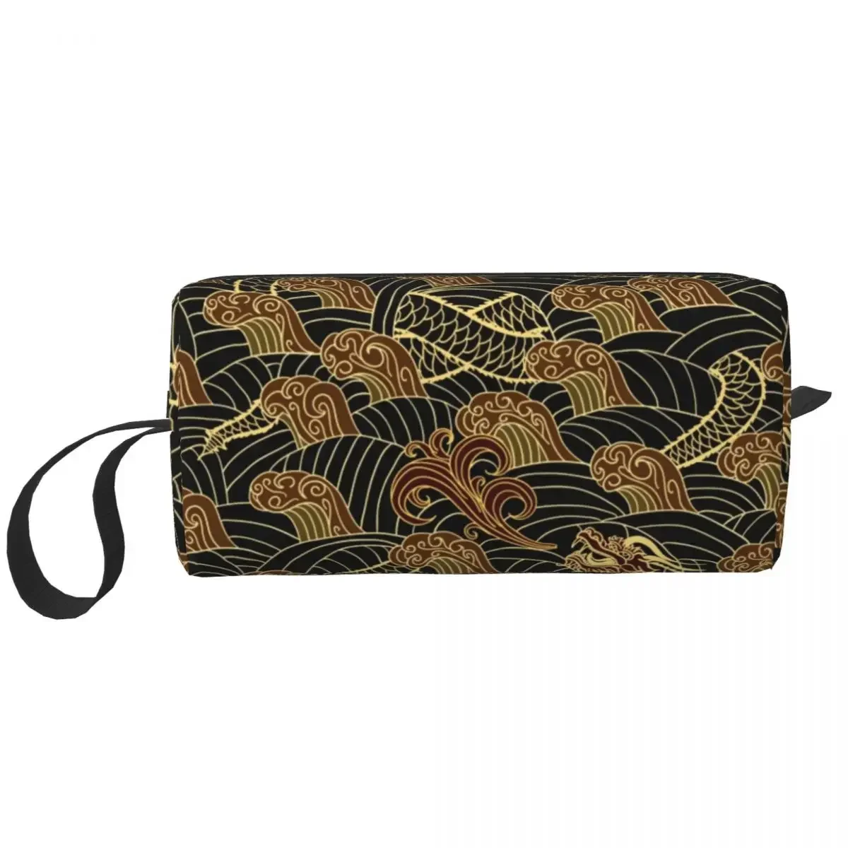 Gold Dragon Pattern Travel Cosmetic Bag for Oriental Mythical  Makeup Toiletry Ladies Beauty Storage Dopp Kit