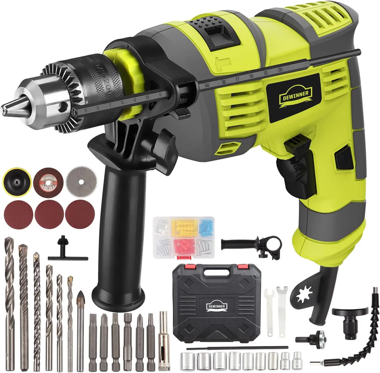 Professional Hammer Drill 710W, Corded Hammer Drill with 102 Accessories, 3300RPM, Electric Hammer Drill, 360° Rotating Handle,