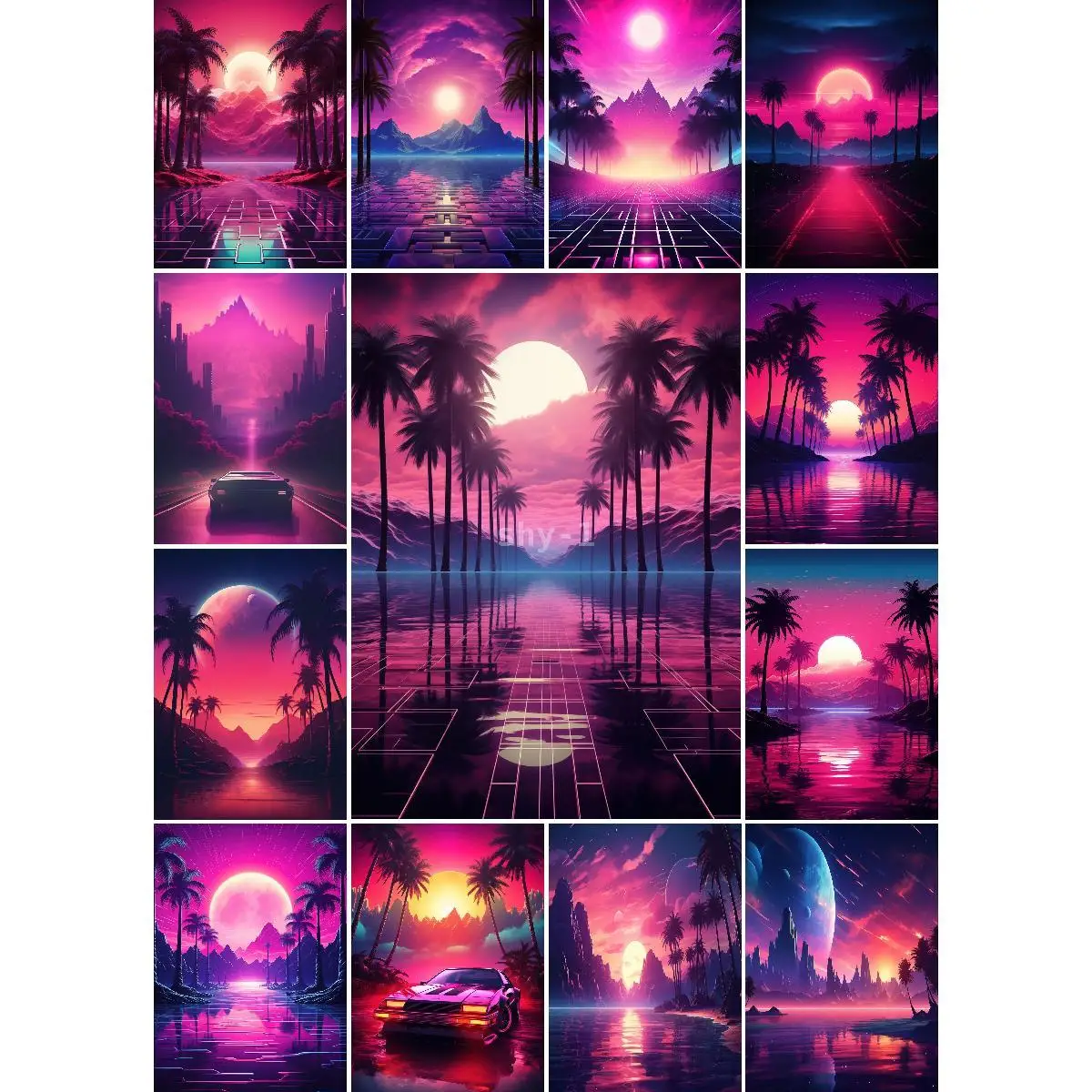 Художественный ретро-постер на стену с изображением заката и серенады Synthwave для домашнего декора