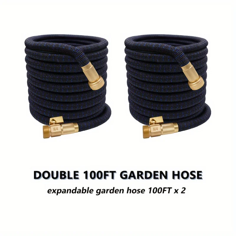 100FT Hose used in garden x 2，Expandable Water Hose 100FT x 2,3/4“ Brass Connector，Double Hose for Gardening Activities Such as