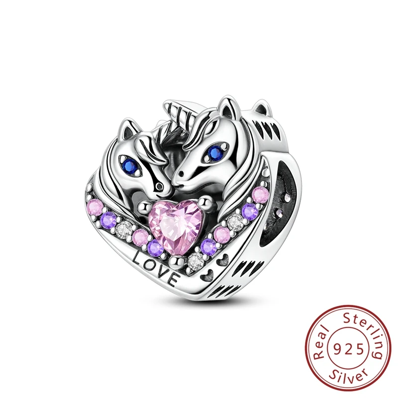 

Amazing 100% 925 Sterling Silver Parent Child Unicorn Bead Charm Fits Bracelet For Girl Lovely Jewelry Accessories Gifts