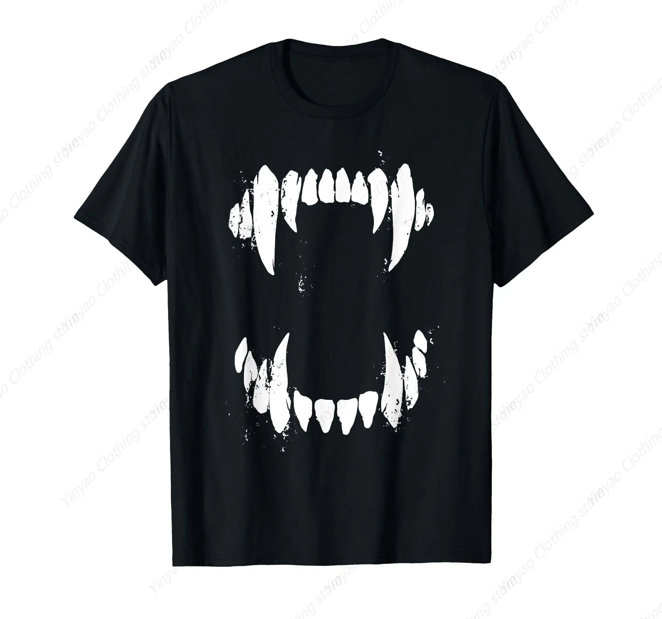 Halloween Horror Wolf Dog Printed Shirt Vampire Monster Tooth Costume T-shirt Pure Cotton Clothes