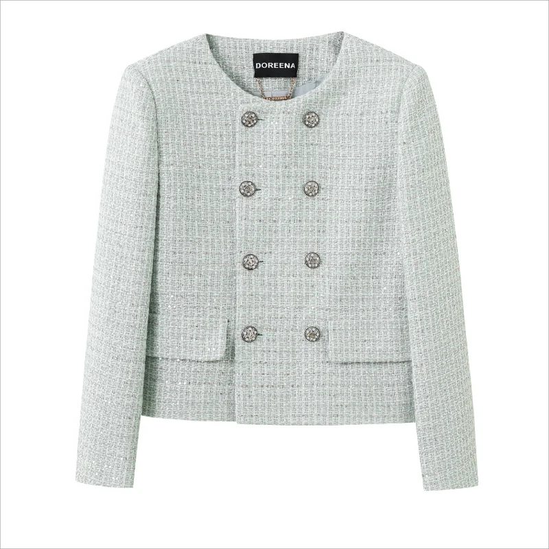 

Простое свободное универсальное короткое пальто с небольшим ароматом, женское высококачественное офисное элегантное твидовое пальто с длинными рукавами во французском стиле