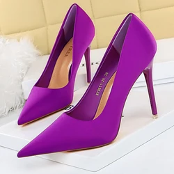 Scarpe BIGTREE décolleté da donna in raso 2024 nuovi tacchi alti viola moda donna scarpe Stiletto Luxury Noble Party Shoes tacchi da donna