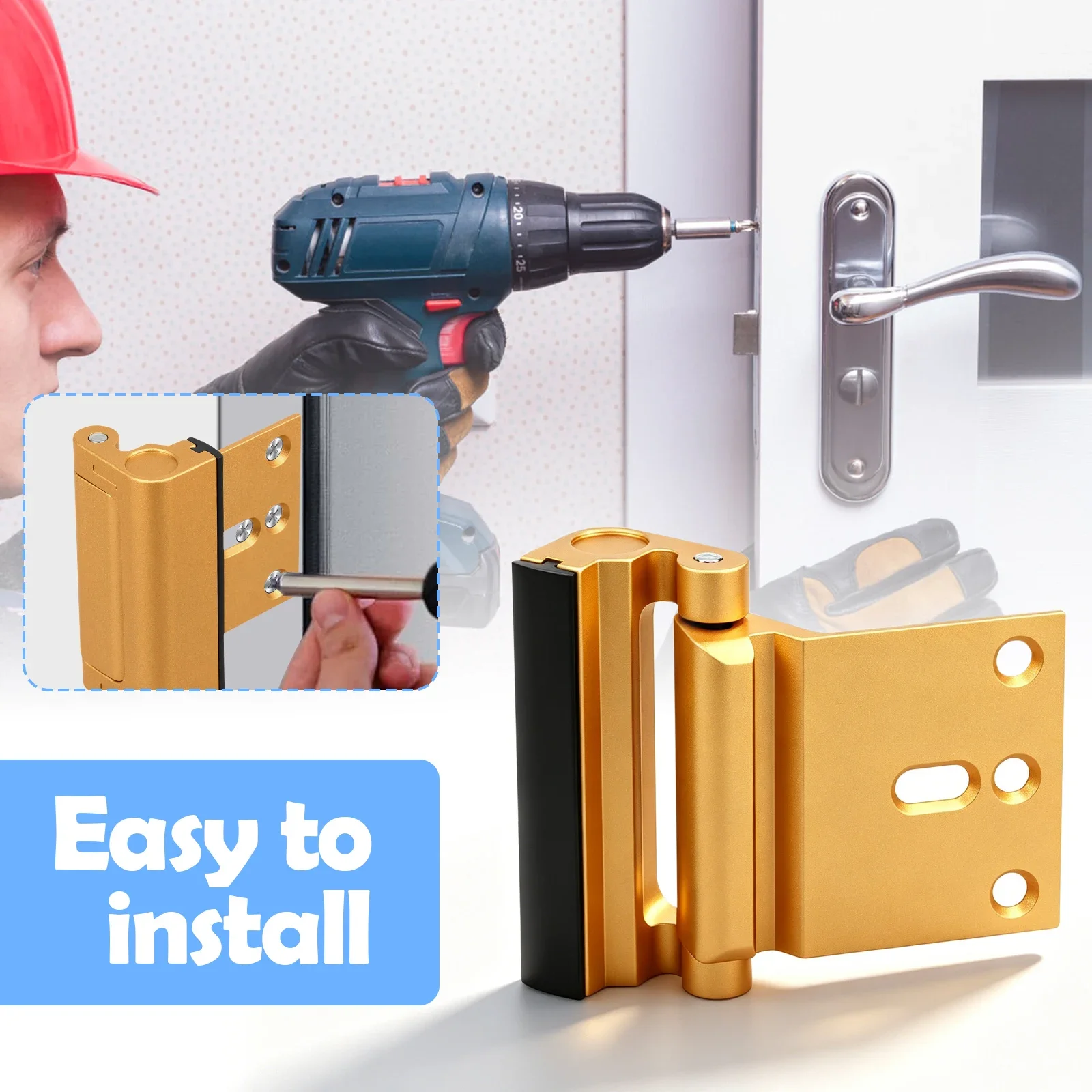 Door Reinforcement Lock 800 lbs Impact Anti Kick Security Deadbolt Home Privacy Night Latch for Inward Opening Swing Front Gate