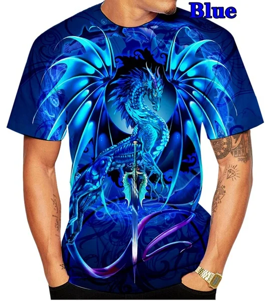 Newest Personality Blue Dragon 3D Lovers Printed Men and Women Fashion T-shirt