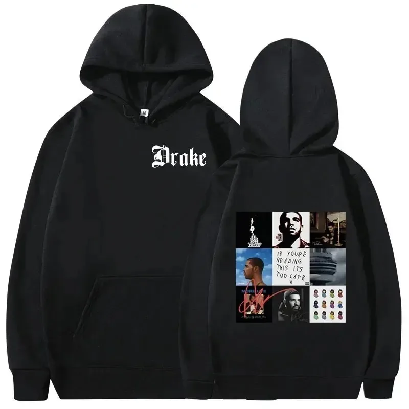 مغني الراب دريك غطاء ألبوم الموسيقى الجرافيك هوديس الرجال موضة الهيب هوب خمر بلوزات الخريف الشتاء الصوف البلوفرات الدافئة Y2k