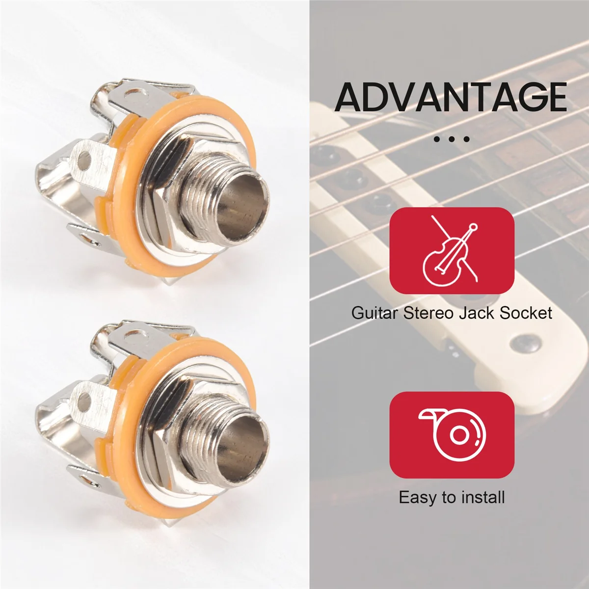 2Pcs 1/4 inch 6.35Mm Stereo Input Jack Plug Socket For Electric Guitar Bass, Guitar Output Jack, Guitar Parts