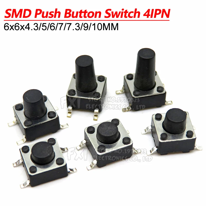 50PCS SMD 4PIN 6x6x4.3/5/6/7/8/9/10 mm Micro Tact Switch 0.5A 50V Ibuw Push Button Switches