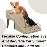 Dog Staircase Wooden Puppy Steps Non-Slip Soft Foldable Stool Adjustable Space-Saving Recovery Support Mobility Aid for Cats