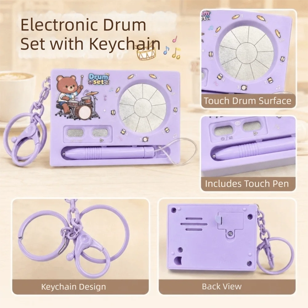 Recording Function Electronic Drum Keychain Portable Mini Size Electronic Piano Drum Keychain Playable Cute Music Keychain