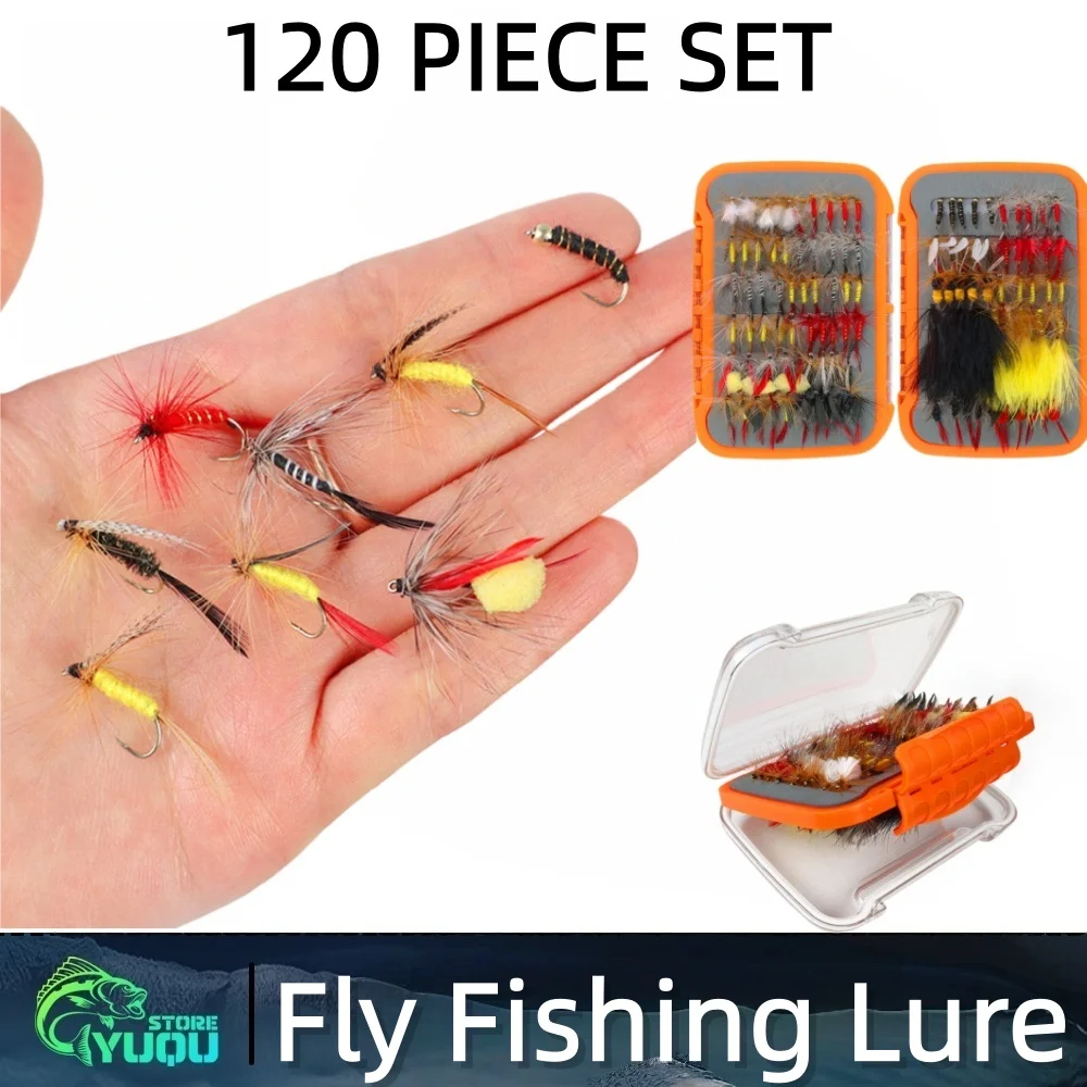 

120pcs/1set Fly Fishing Lure Insect Bait High Carbon Steel Hook Dry Wet Flies Bionic Bait Fly Trout Fishing Lures For Trout