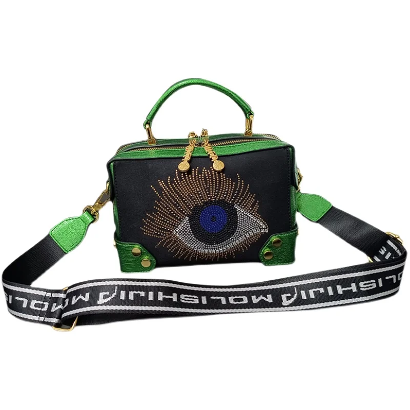 Imagem -02 - Bolsa de Couro Genuíno para Mulheres Ombro Bolso Monster Eye s Eye Bolsa Feminina Pequena Crossbody Superior-alça Sac