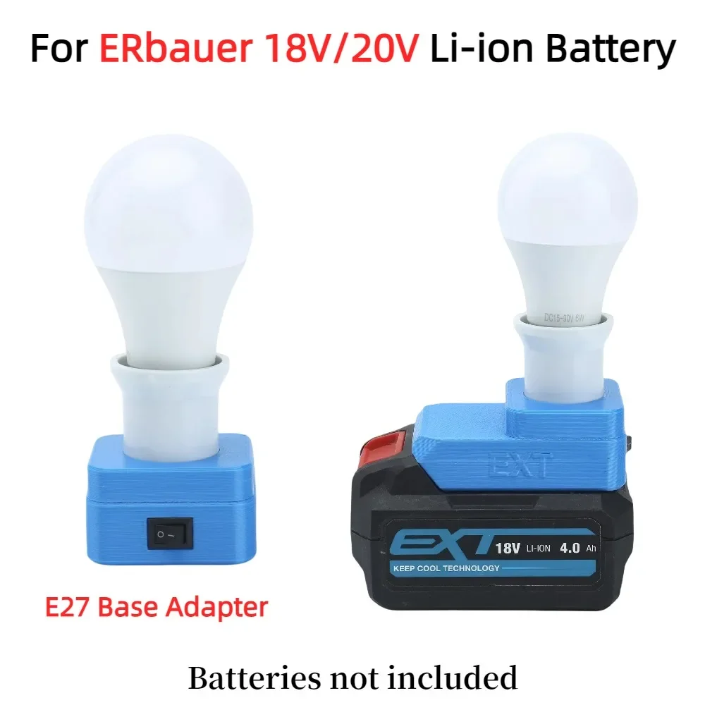 ERbauer 18V/20V 리튬 이온 배터리 E27 기본 어댑터 용 휴대용 LED 작업 조명 캠핑 조명용 5W 볼 전구 착용 (배터리 없음)