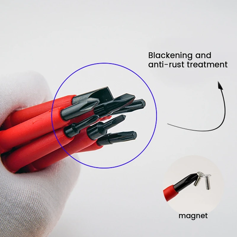 VDE ชุดไขควงหุ้มฉนวนพร้อมปากกาทดสอบสีแดง & สีดำโครเมี่ยมเหล็กวาเนเดียมอุปกรณ์ทำมือช่างไฟฟ้า