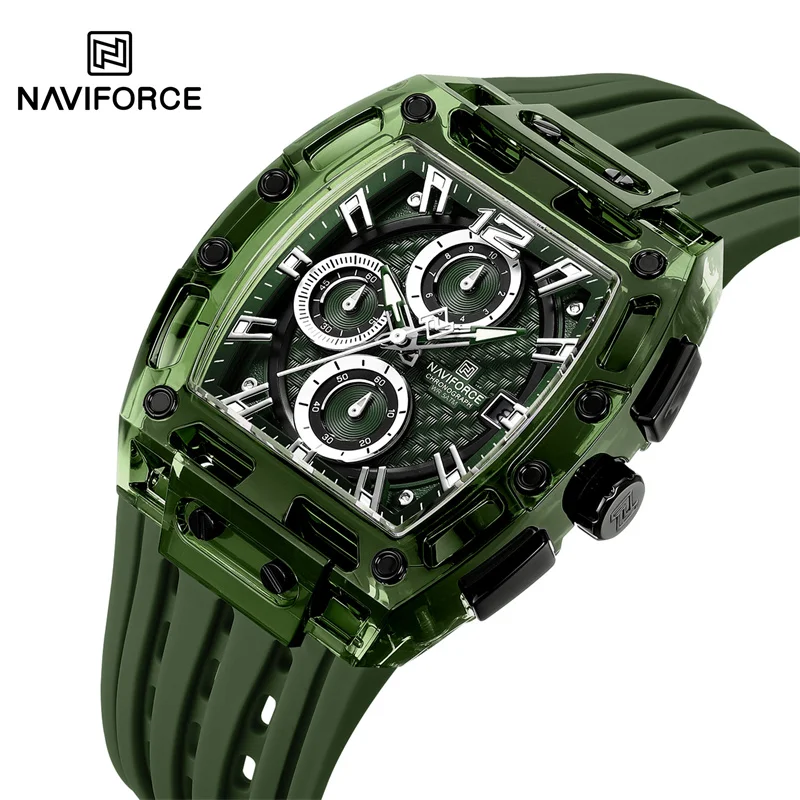 NAVIFORCE Men Quartz Multifunction Watches 5ATM Waterproof Soft Silicone Strap Luminous Male Fashion Sports Outdoor Wristwatches