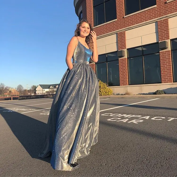 

Women's Spaghetti A Line Split Long Backless Prom Evening Dress For Party Wedding Glittery Sequin Formal Ball Gowns Plus Size