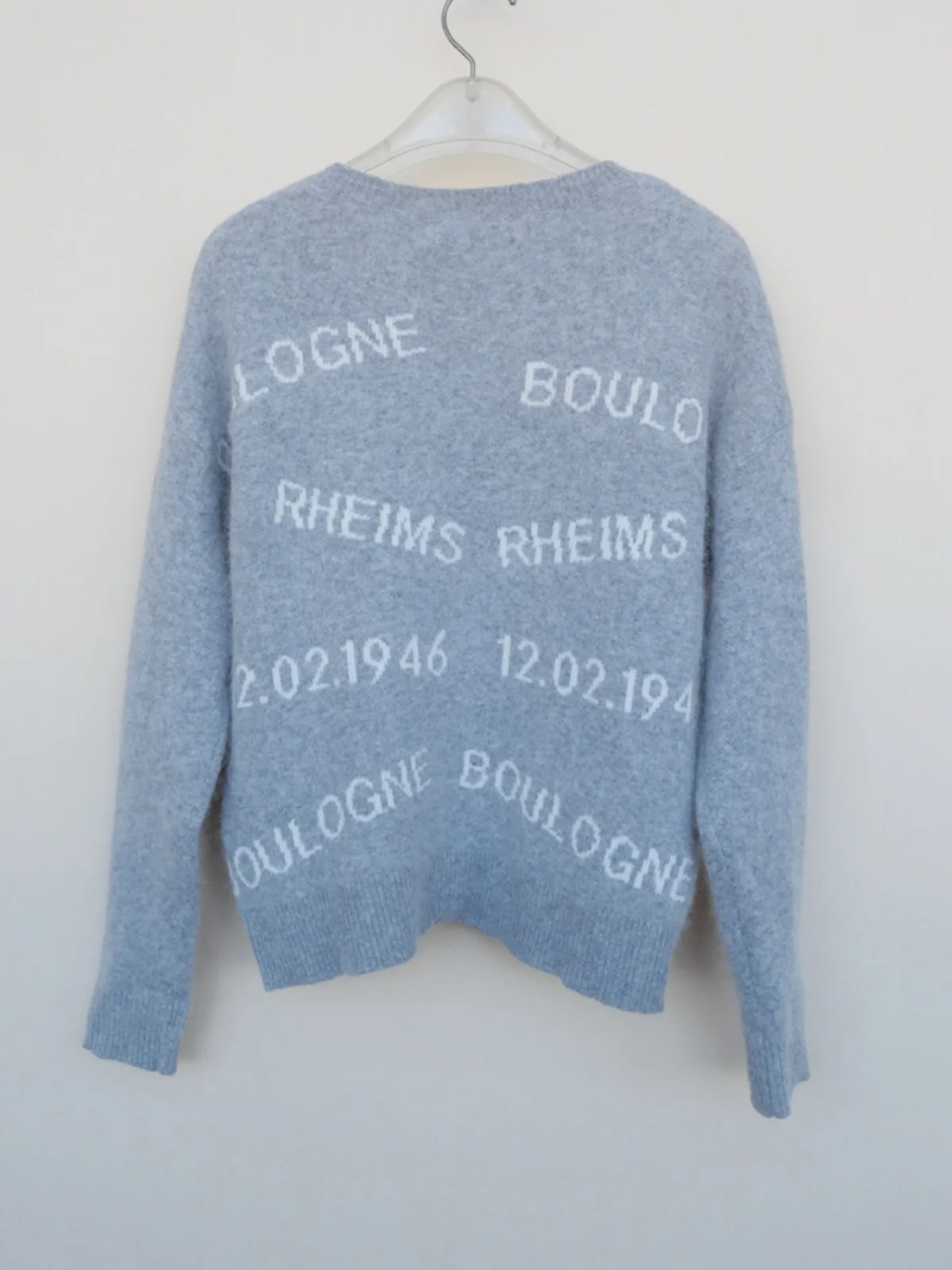 Lace-Up SM Women's Winter Sweater with Rabbit Fur Double-Color Letter Embroidery round Ne Soft Blend Long Sve ort Sle
