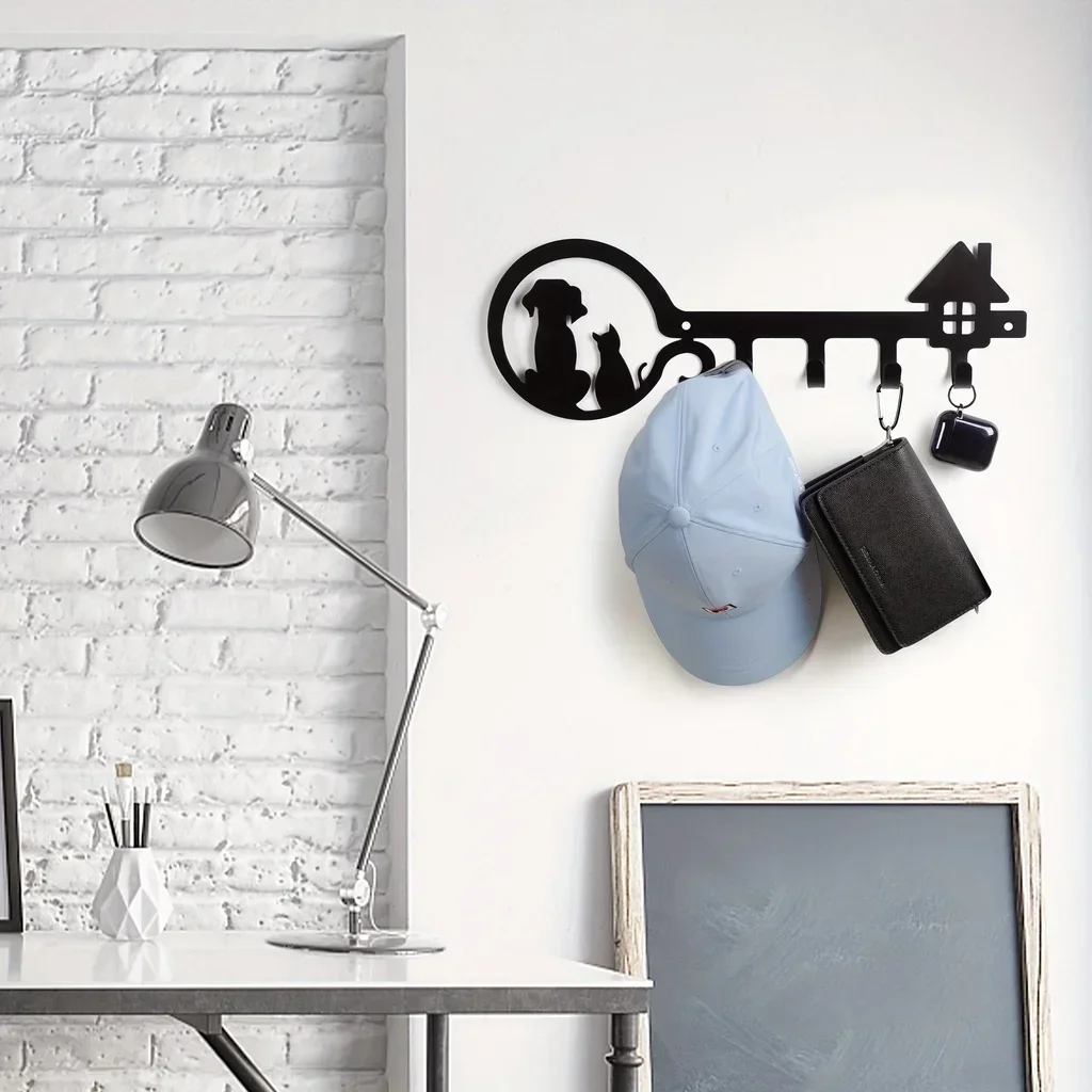 1pc Metal Wall Mounted Storage Rack Dog Cat House Design Key Holder, Wall Hanging Storage Key Holder Towel Rack,Coat rack Gift