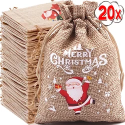 20/1PCS Christmas Gifts Bags Drawstring Pouches Linen Bundle Jewelry Burlap Candy Snack Storage Bags Xmas Gift Packaging Bag