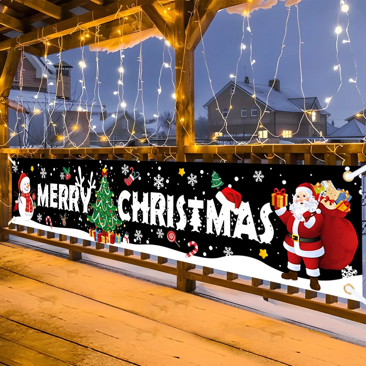 Black Merry Christmas Banner Christmas Decor for Home 2024 Indoor Outdoor Decor Xmas Flag Navidad Noel Natal Gifts New Year 2025