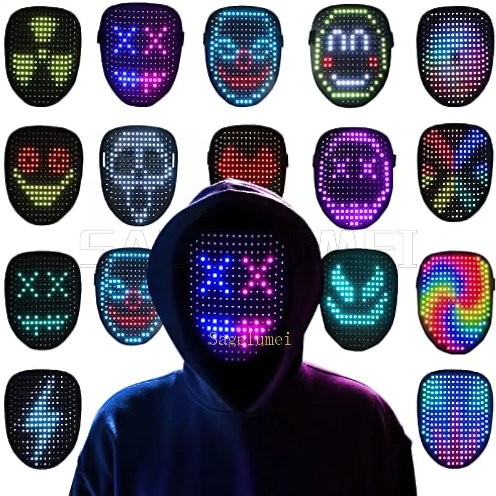 Imagem -05 - Máscara Led com Detecção de Gesto Transformando Light up Luminous Digital Glow Mask Holiday Rave dj Party Masquerade Cosplay Mask