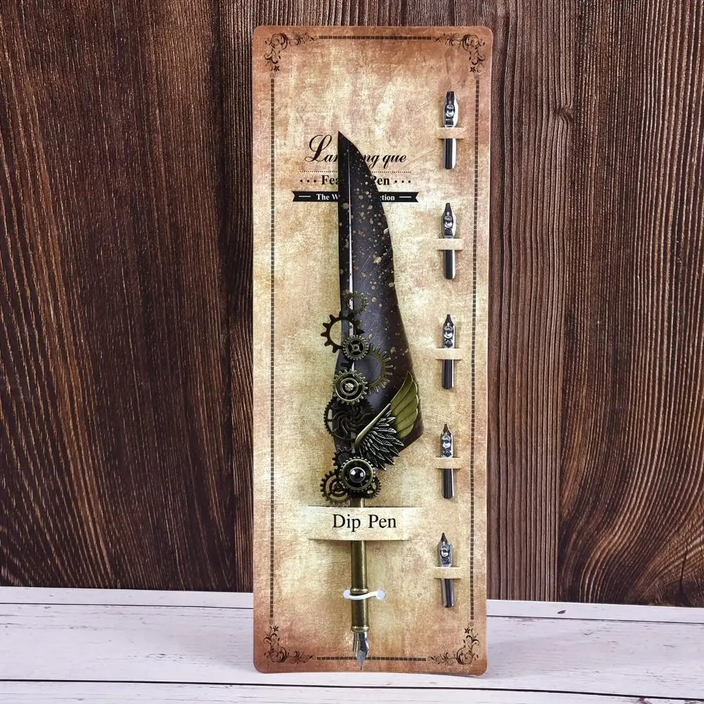 الرجعية الشرير انخفض في المياه القلم النمط الأوروبي خمر قلم توقيع معدني فاخر استبدال 5 بنك الاستثمار القومي آلة ريشة القلم