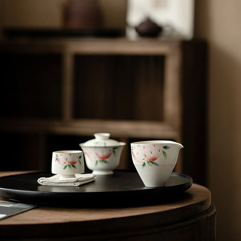 Silent Wind Pink Hand Painted Longevity Peach Pitcher Gong Dao Bei Large Ceramic Tea Fair Cup Pot