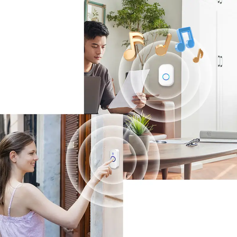 HOT IP44 Waterproof 200m Long Range EU UK US Plug 32 Ringtones Battery Outdoor Wireless Doorbell for Apartment Interior Chime