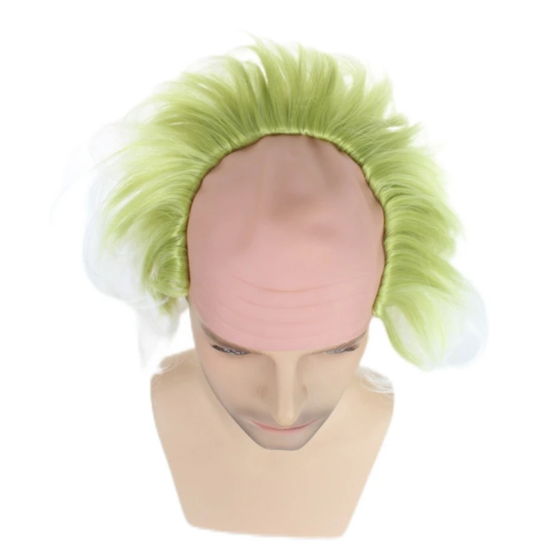 652f شعر مستعار أخضر مع أصلع أصلع أصلع مجعد البصلح الباروكي Cosplay Party Party