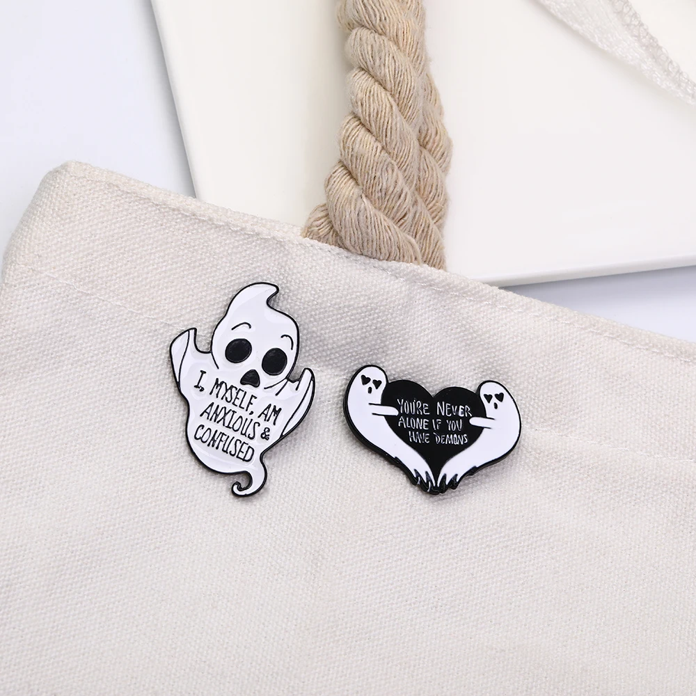 Punk Dark I Myself Am Anxious&Confused Spirit Brooches You're Never Alone If You Have Dreams Heart Pins Rabbit Head Bat Badge