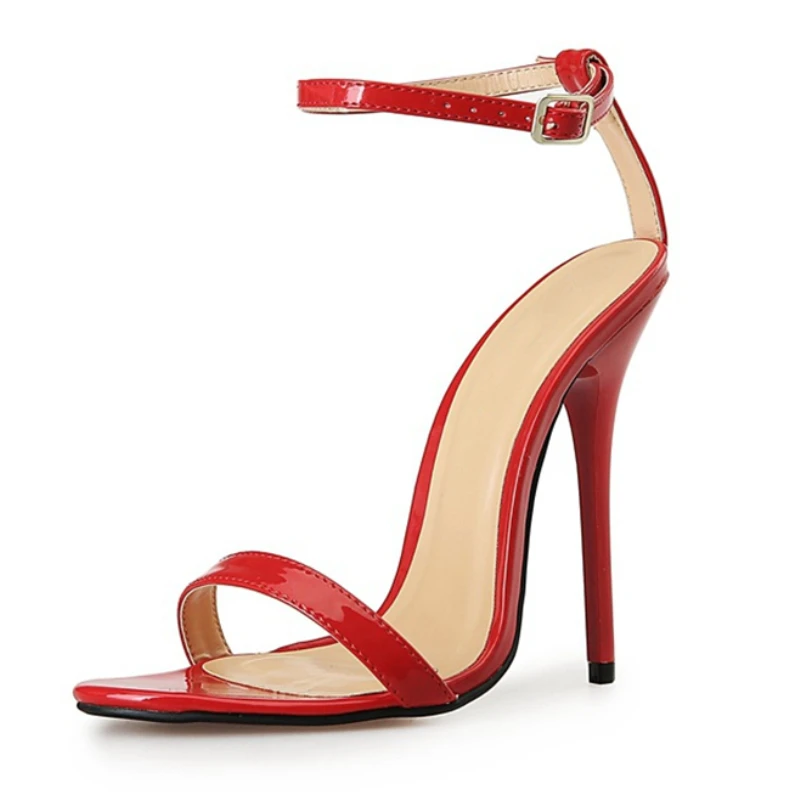 صندل بكعب عالي مع حزام للكاحل للنساء ، حفل زفاف للجنسين ، أحذية بكعب عالي صنم ، موضة حمراء ، مقاس كبير 48 ، الصيف