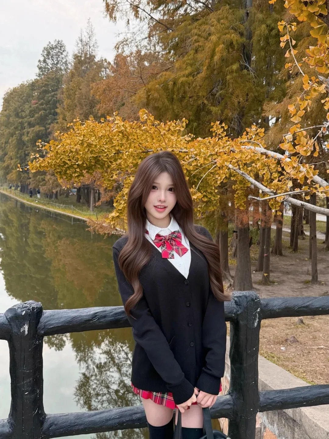 

Autumn Winter Knitted Bla Cardigan Coat Long Sve irt Original Small Pepper Skirt Set College Sle Casual Faion Wome...