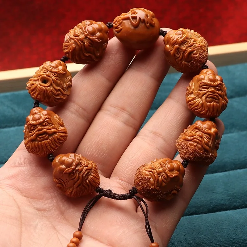 

2.0 Large Seeds Olive Nut Carved Handmade Damo Zen Short round Iron Core Amusement Article Bracelet Wudao Dorje Knot