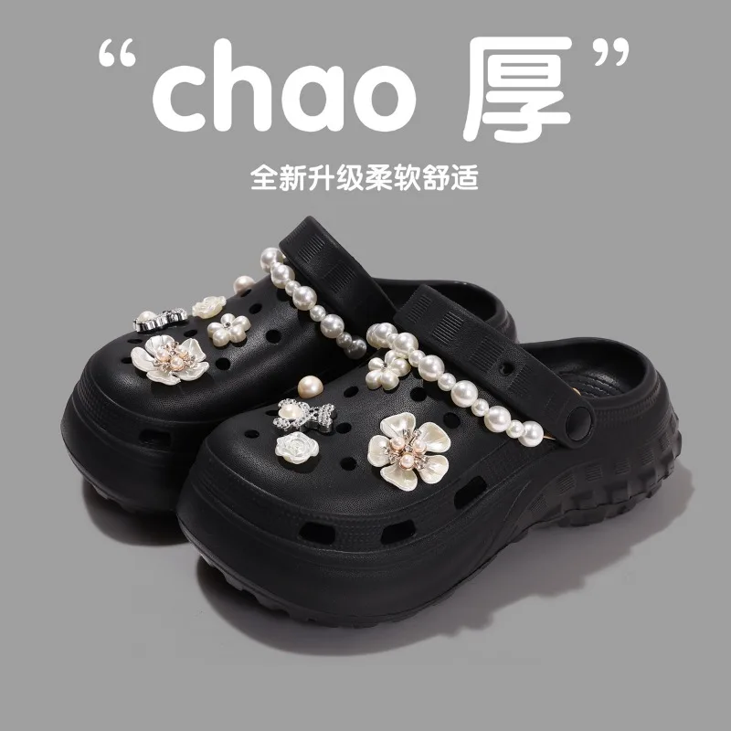 

Summer Women Pearl Chunky Clogs Shoes Designer Brand EVA Thick Bottom Beach Sandals Fashion Women Wedges Slippers Anti Slip 2025