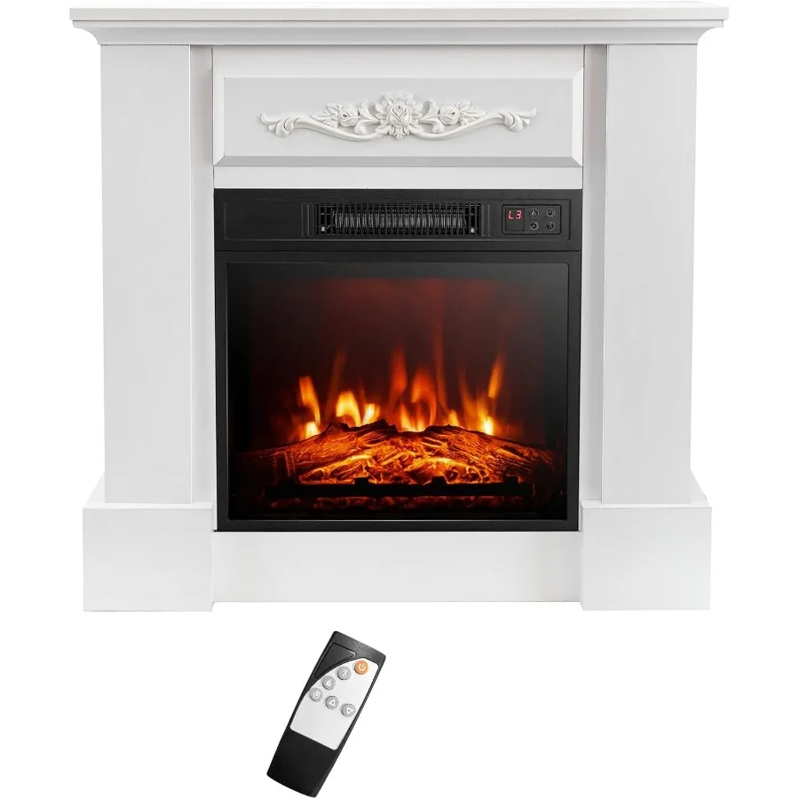 

Electric Fireplace with Mantel 1400W 32 Inch Fireplace with Remote Control 6H Timer Adjustable 3D Flame Effect Thermostat Elect