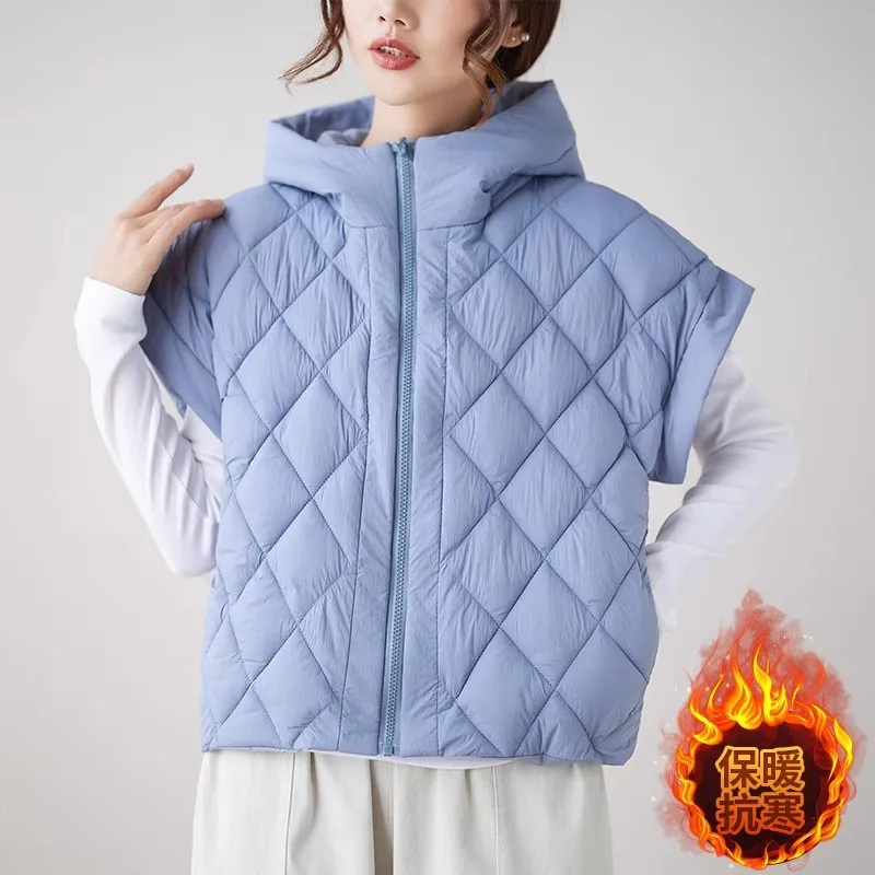 Lichtgewicht vest Dames winterdonsjack met capuchon Casual mouwloze vesten Vintage cropped jassen met capuchon Vest