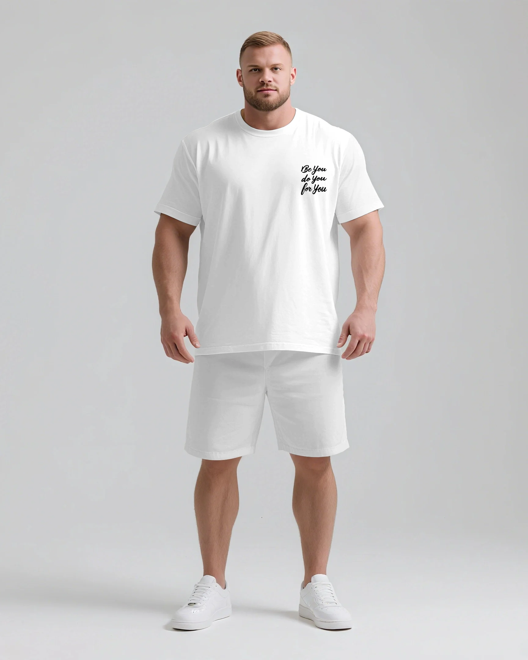 Men's Plus Size Be You Do You for You T-Shirt and Shorts Set, Short Sleeve Crew Neck, Script Lettering, Daily Summer Wear, S-9XL
